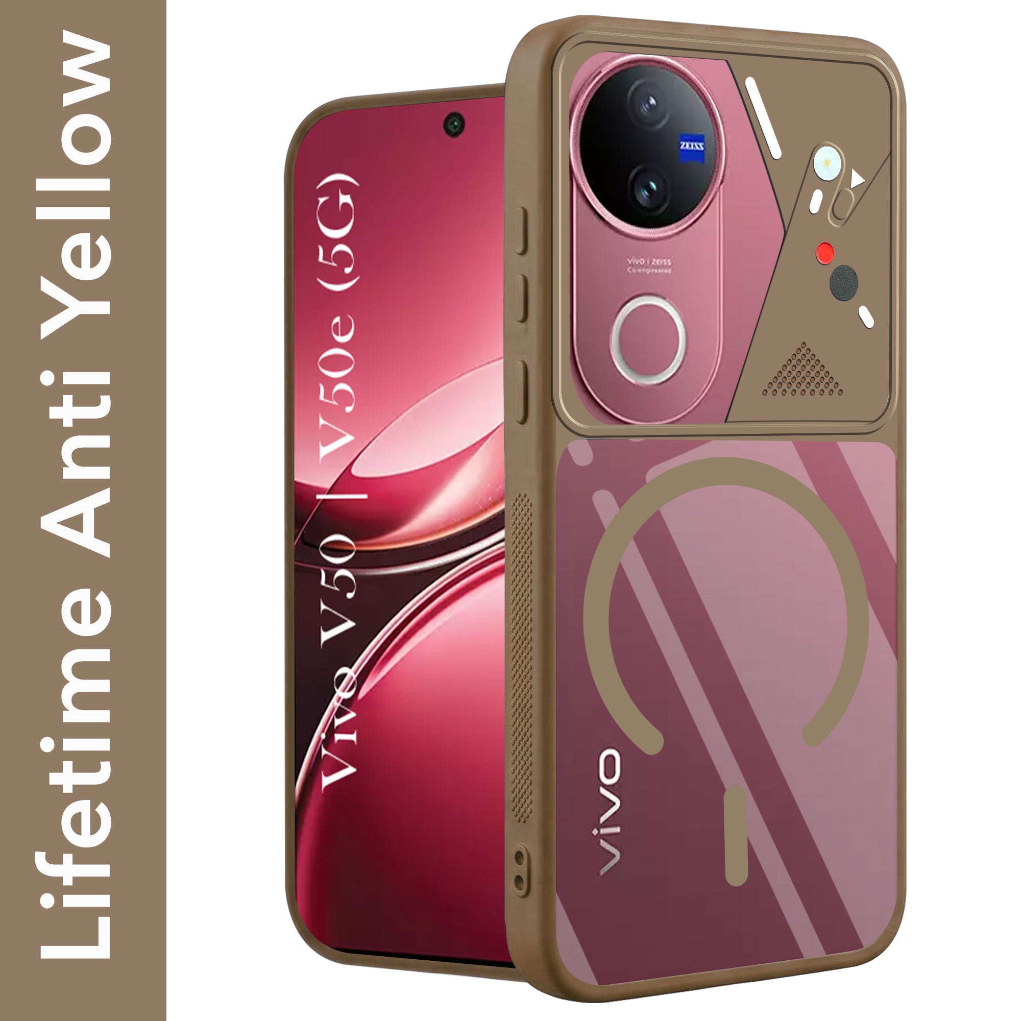For Vivo V50 | Vivo V50e Back Cover Case Lifetime Anti-Yellow Clear (Camera Protection | Side Grip | Wireless MagSafe Compatible)