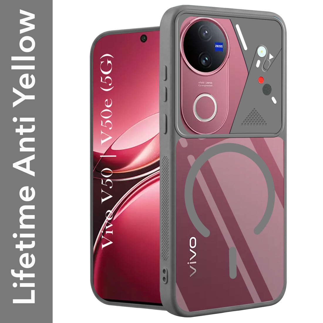 For Vivo V50 | Vivo V50e Back Cover Case Lifetime Anti-Yellow Clear (Camera Protection | Side Grip | Wireless MagSafe Compatible)