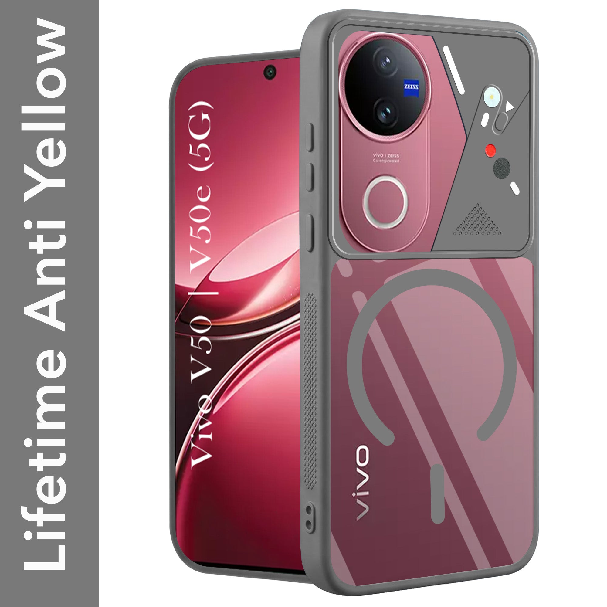 For Vivo V50 | Vivo V50e Back Cover Case Lifetime Anti-Yellow Clear (Camera Protection | Side Grip | Wireless MagSafe Compatible)