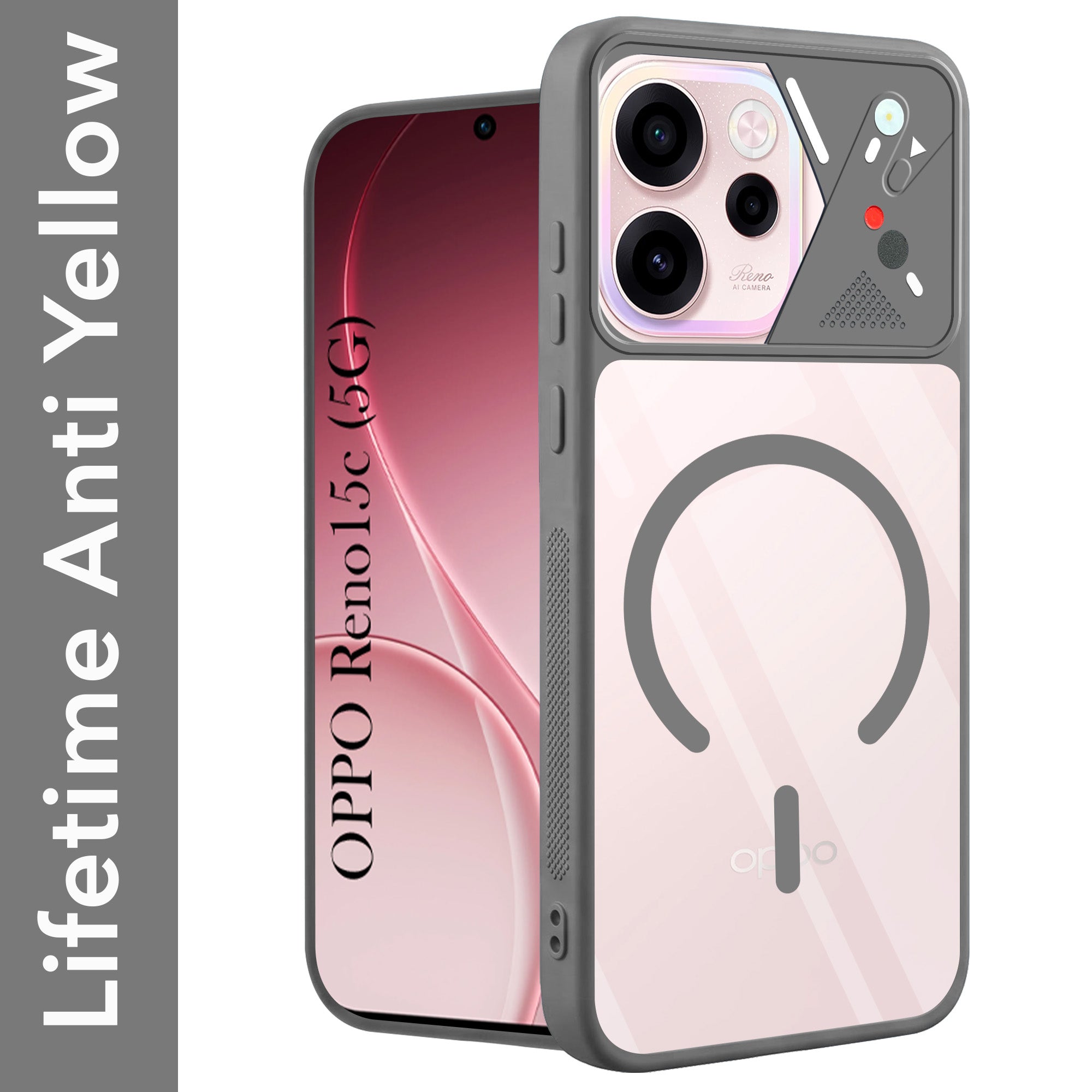 For Oppo Reno 15c Back Cover Case Lifetime Anti-Yellow Clear (Camera Protection | Side Grip | Wireless MagSafe Compatible)