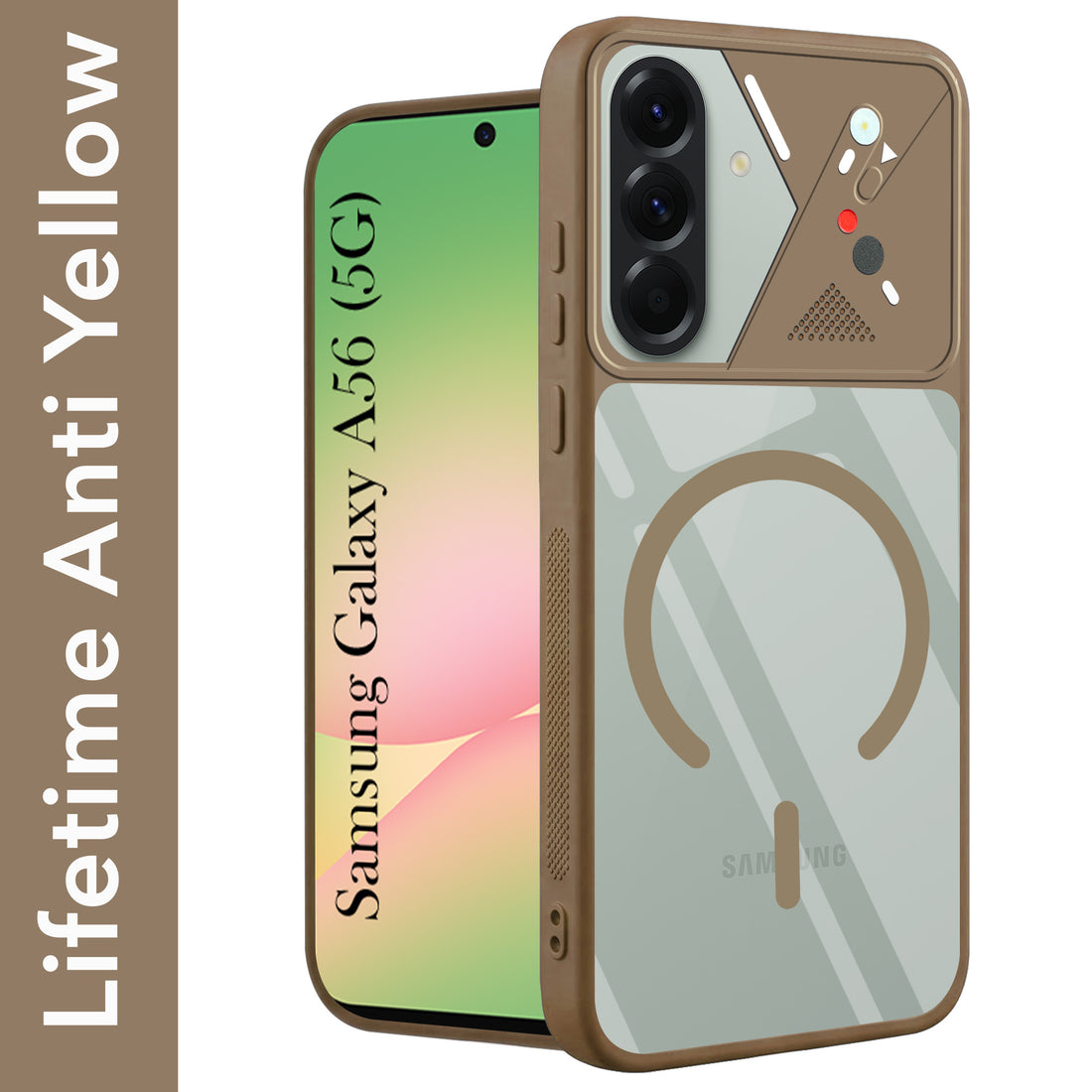 For Samsung Galaxy A56 Back Cover Case Lifetime Anti-Yellow Clear (Camera Protection | Side Grip | Wireless MagSafe Compatible)