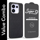 For Oppo Reno 16 Combo with Back Cover and 9H Tempered Glass (Textured Grip Design | Micro-Fiber Cloth Inside | Oleophobic Coating Screen Glass)