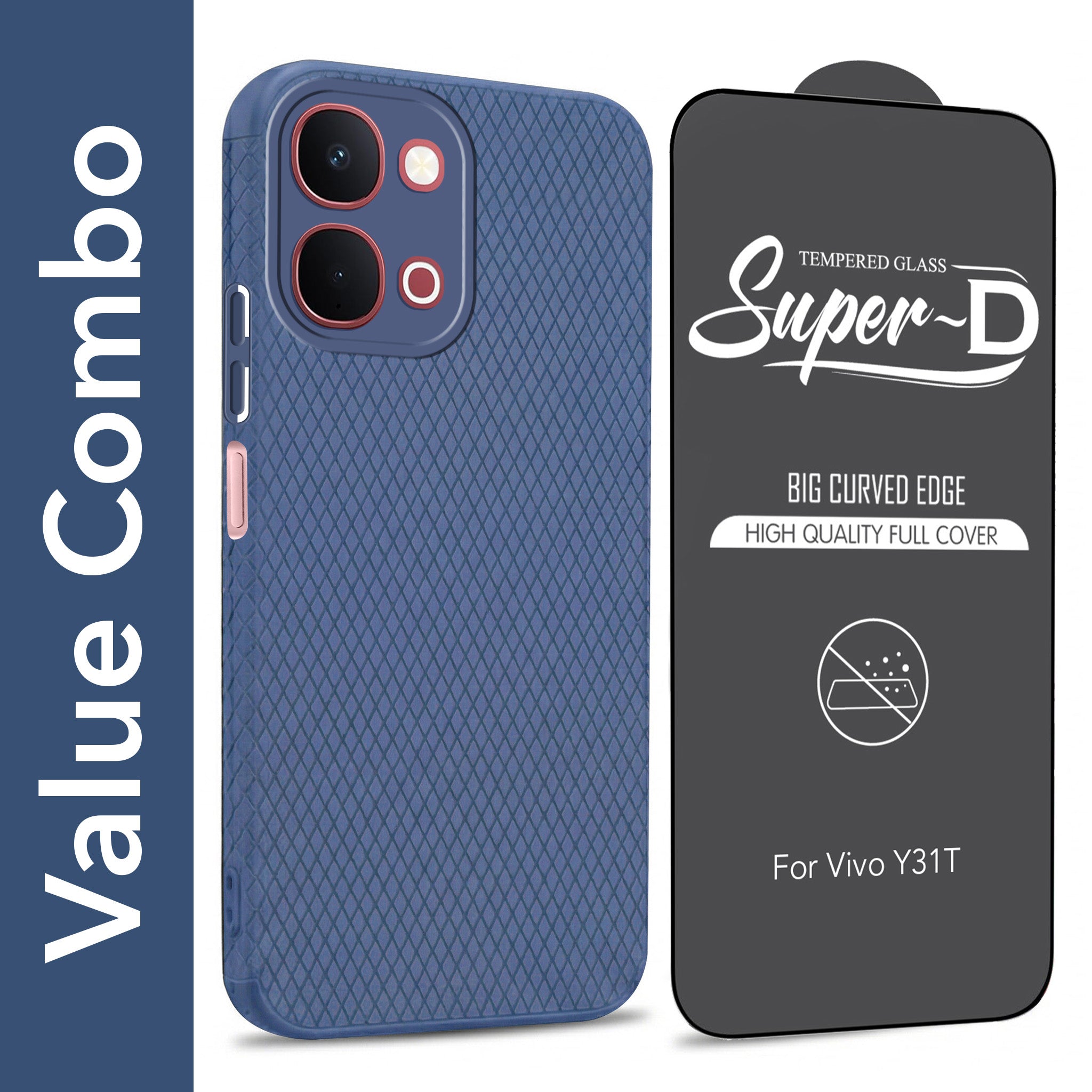 For Vivo Y31T 5G Combo with Back Cover and 9H Tempered Glass (Liquid Silicone | Camera Protection | Oleophobic Coating Screen Glass)
