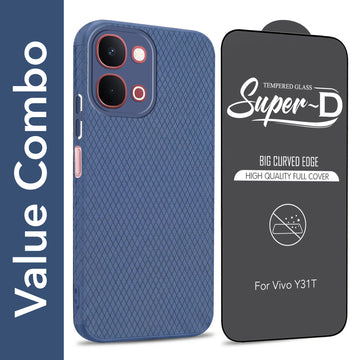 For Vivo Y31T 5G Combo with Back Cover and 9H Tempered Glass (Liquid Silicone | Camera Protection | Oleophobic Coating Screen Glass)