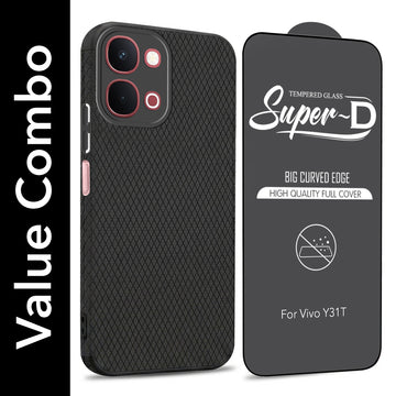 For Vivo Y31T 5G Combo with Back Cover and 9H Tempered Glass (Liquid Silicone | Camera Protection | Oleophobic Coating Screen Glass)