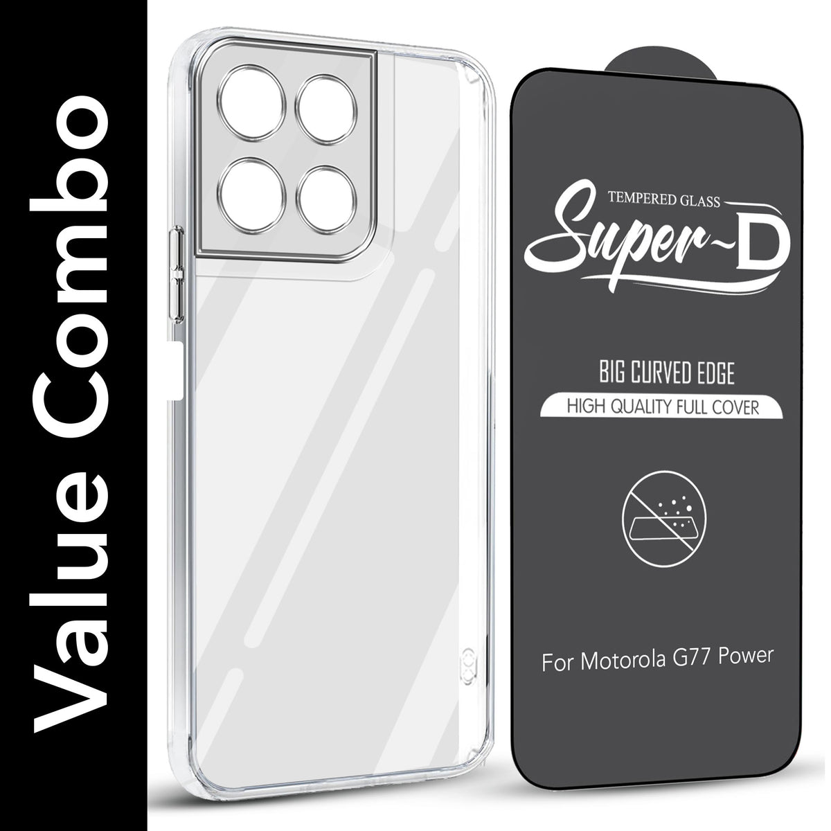 For Motorola Moto G77 Power Combo with Back Cover and 9H Tempered Glass (Lifetime Anti-Yellow | Sleek Hard Crystal | Oleophobic Coating Screen Glass)