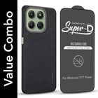 For Motorola Moto G77 Power Combo with Back Cover and 9H Tempered Glass (Textured Grip Design | Micro-Fiber Cloth Inside | Oleophobic Coating Screen Glass)