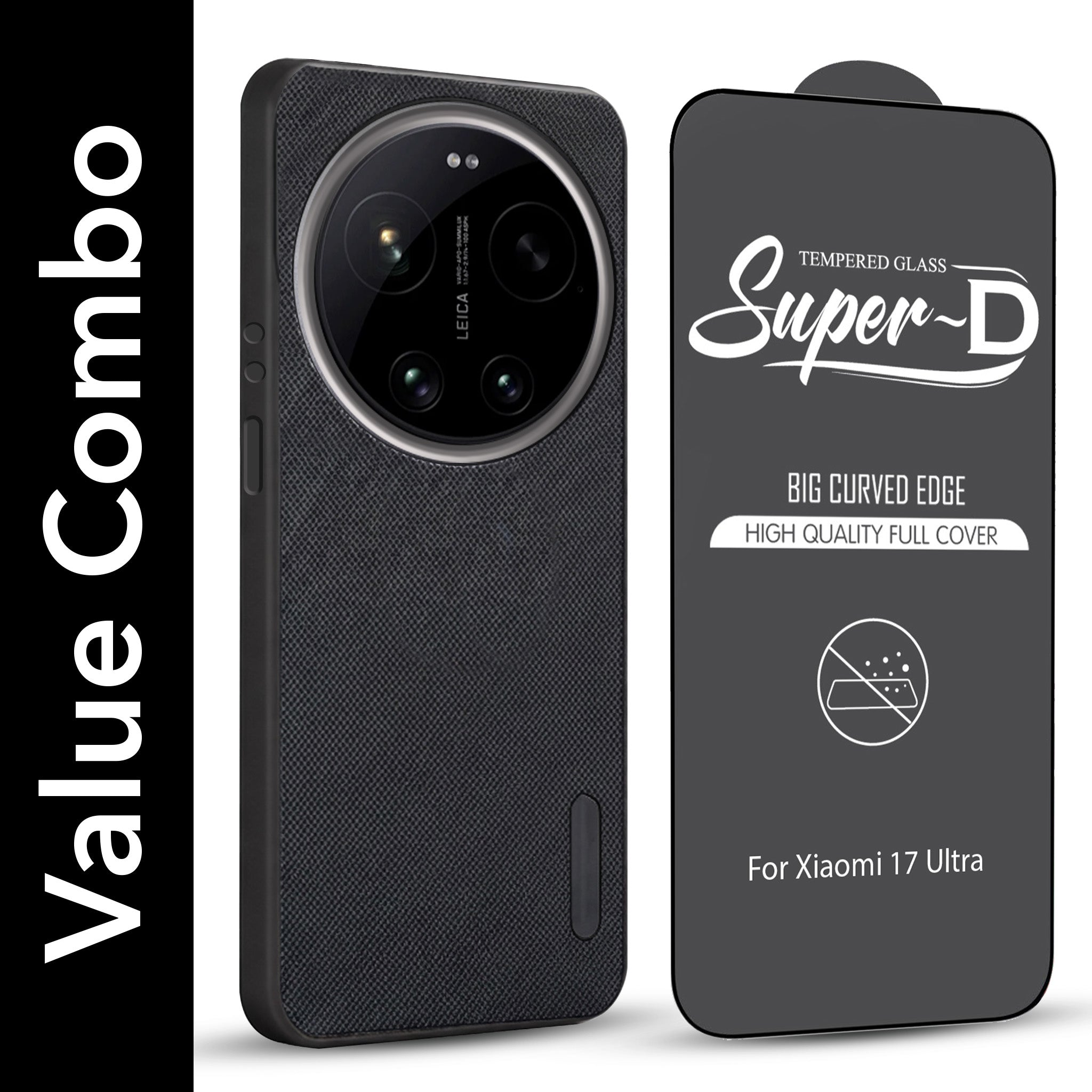 For Xiaomi 17 Ultra 5G Combo with Back Cover and 9H Tempered Glass (Textured Grip Design | Micro-Fiber Cloth Inside | Oleophobic Coating Screen Glass)