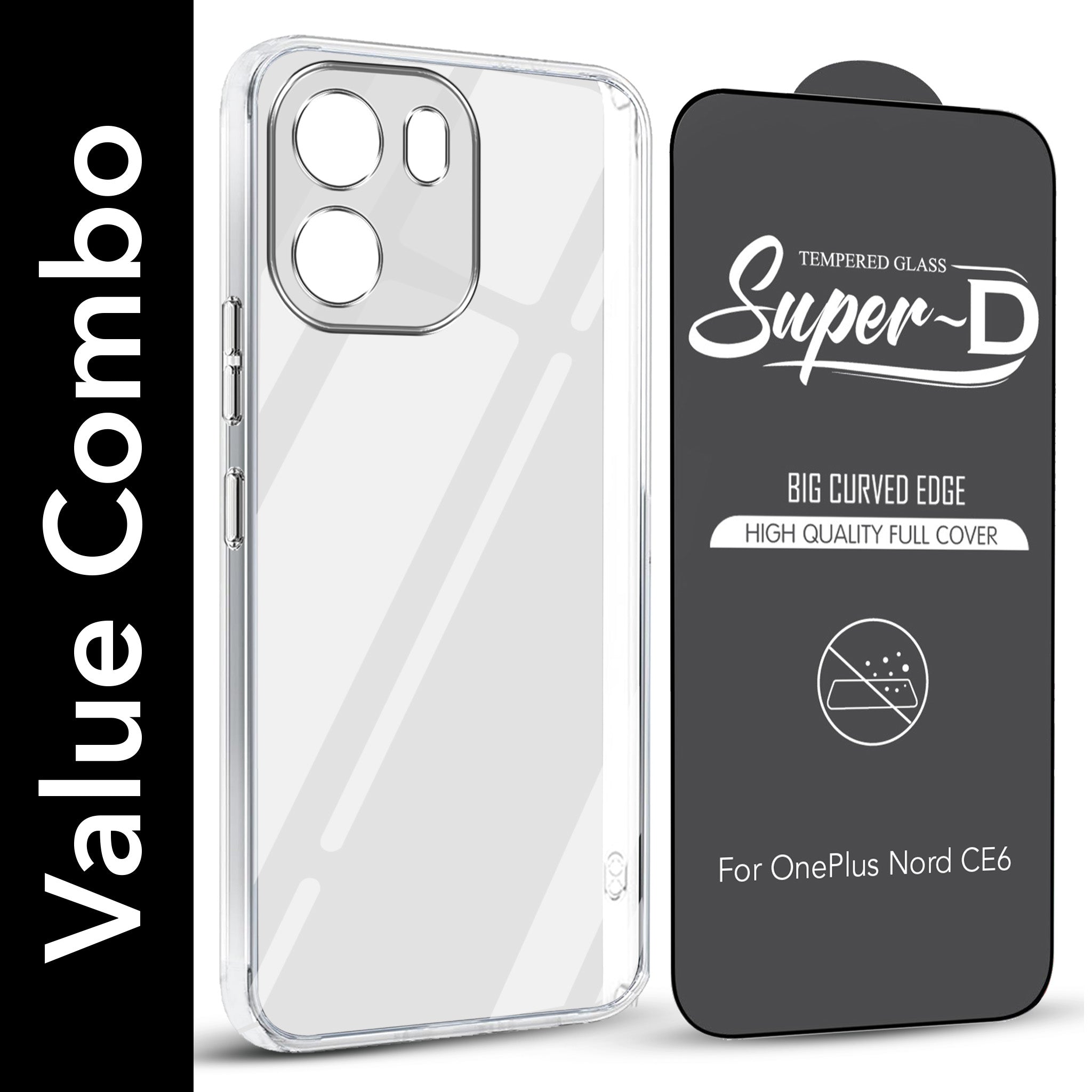 For Oneplus Nord CE 6 Combo with Back Cover and 9H Tempered Glass (Lifetime Anti-Yellow | Sleek Hard Crystal | Oleophobic Coating Screen Glass)