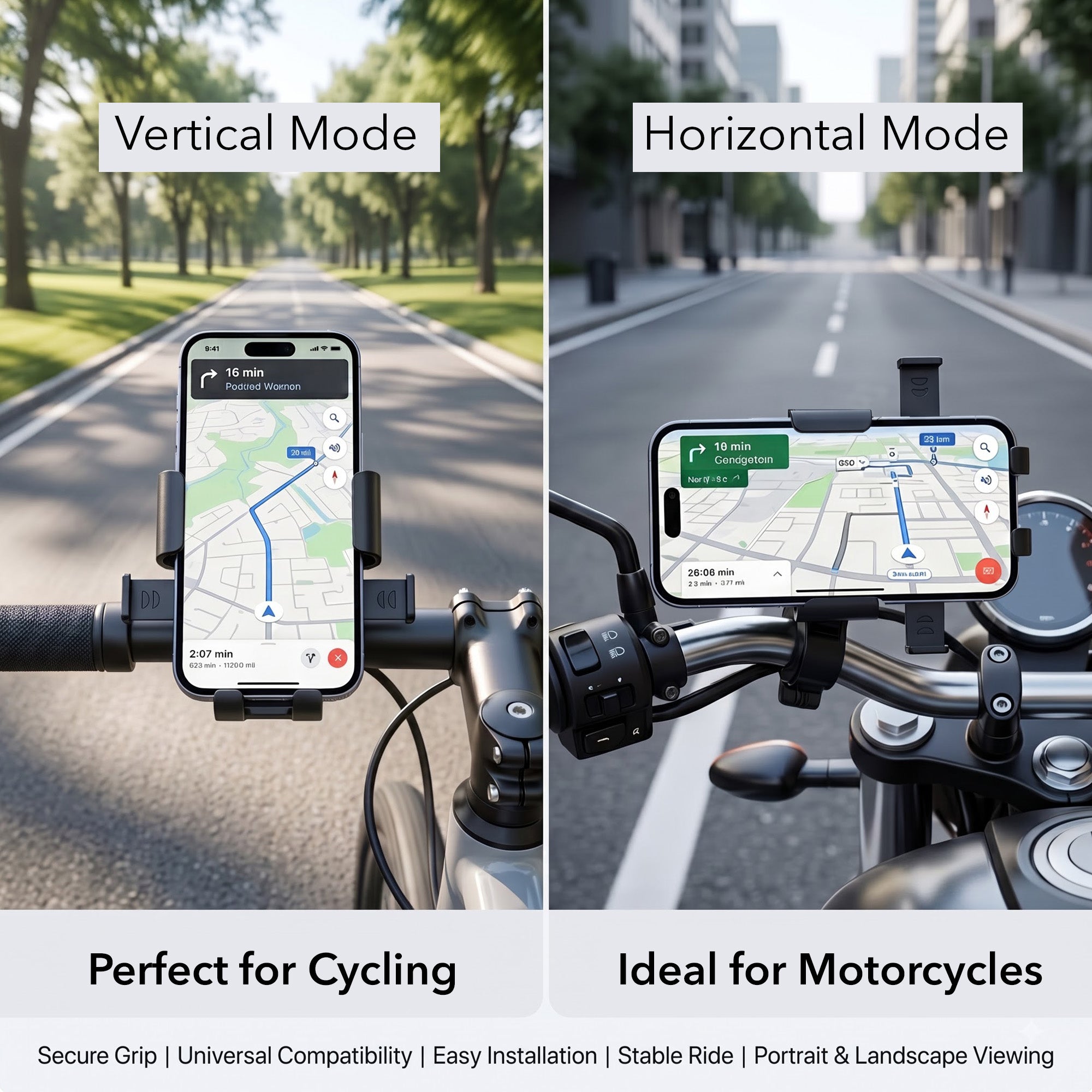 Premium 360° Universal Bike Phone Holder | Anti-Shake Motorcycle Handlebar Mobile Mount with Secure Lock