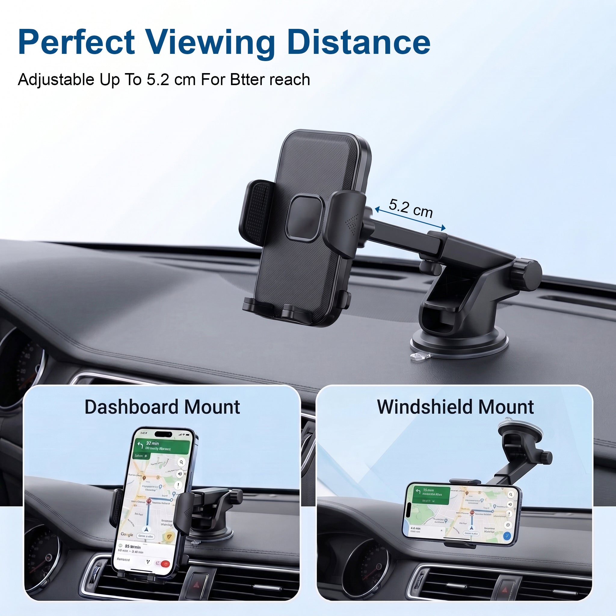 360° One-Touch Car Phone Holder | Universal Dashboard & Windshield Mobile Mount