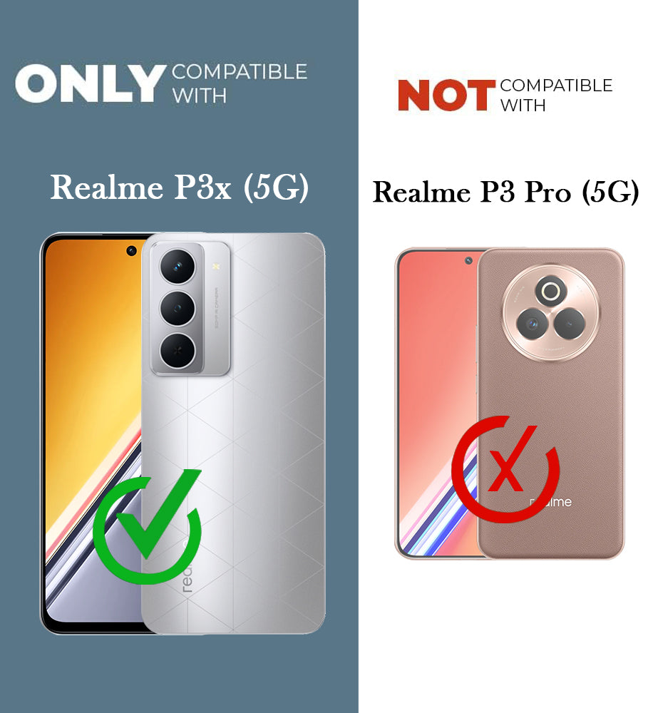 For Realme P3x Back Cover Case Leather Finish (MagSafe Compatible Wireless Charging | Soft Touch | Camera Bump Protection)