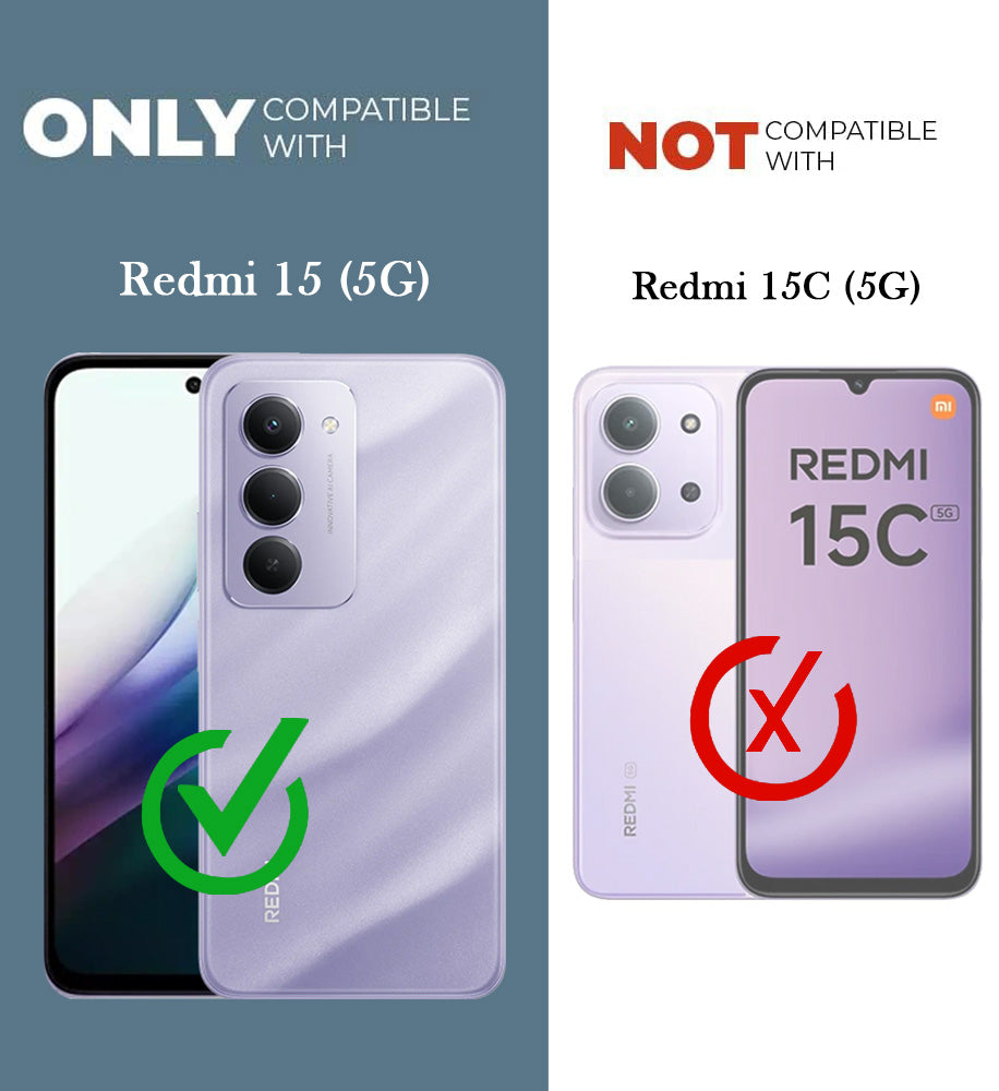 For Redmi 15 Combo with Back Cover and 9H Tempered Glass (Liquid Silicone | Camera Protection | Oleophobic Coating Screen Glass)
