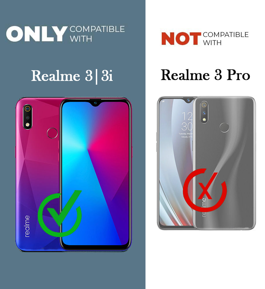 For Realme 3 | Realme 3i Flip Cover Case (Stitched Leather with Magnetic Closure)
