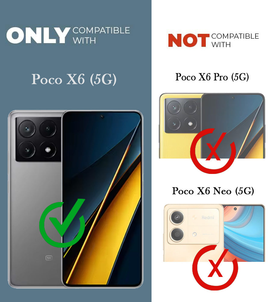 For Poco X6 5G Combo with Back Cover and 9H Tempered Glass (Textured Grip Design | Micro-Fiber Cloth Inside | Oleophobic Coating Screen Glass)
