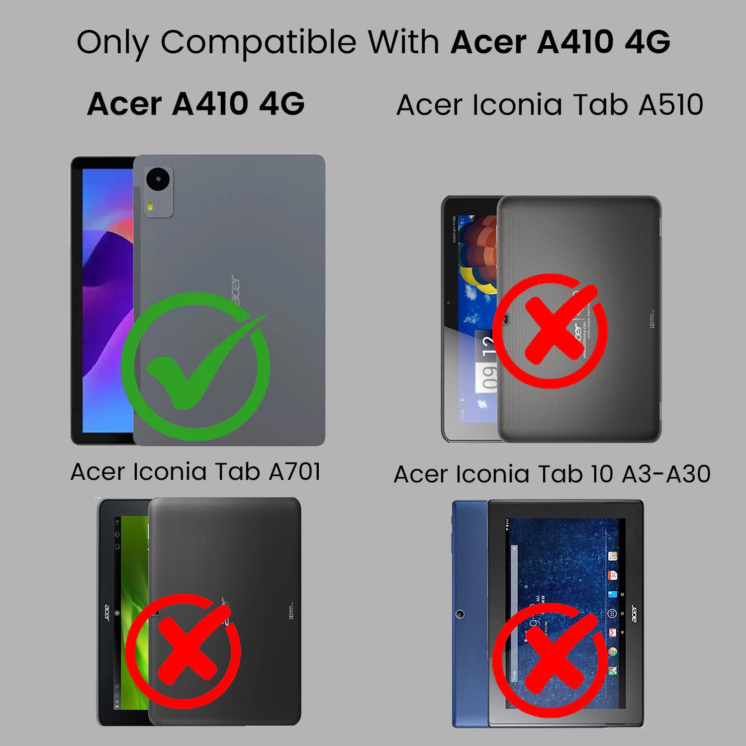 For Acer Tablet A410 4G 10.1 Inch Flip Cover Folio Cover (PU Leather | Multi-Angle Smart Stand | Card Storage Slots | Silicone Back Pouch)