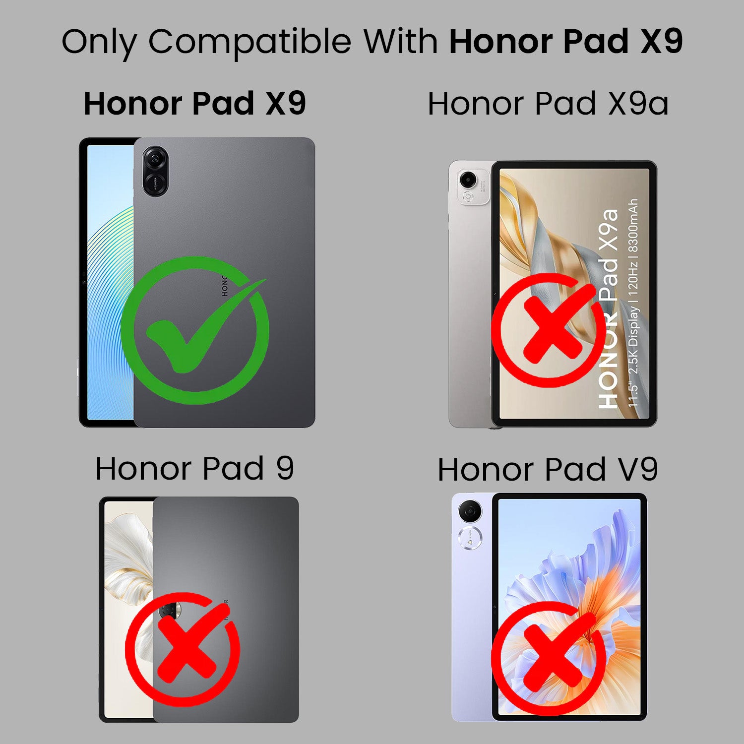 For Honor Pad X9 10 Inch Flip Cover Folio Cover (PU Leather | Multi-Angle Smart Stand | Card Storage Slots | Silicone Back Pouch)