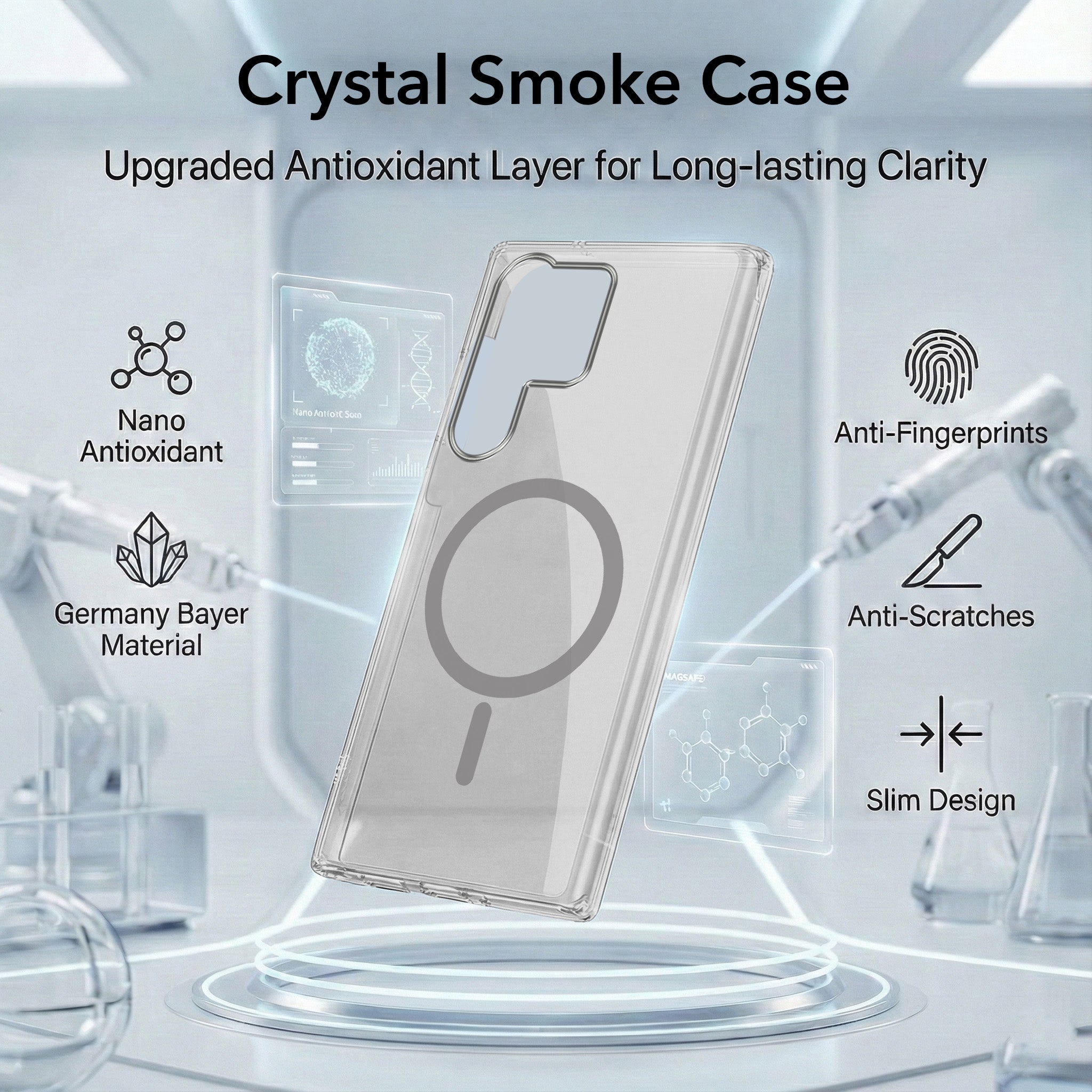 For Samsung Galaxy S23 Ultra Back Cover Case Lifetime Anti-Yellow MagSafe Compatible Clear (Sleek Hard Crystal | Shockproof and Camera Protection)