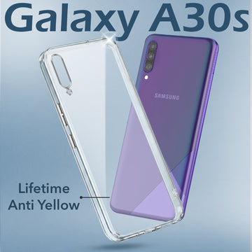 For Samsung Galaxy A30s Back Cover Case (Hard Anti Yellow Clear Case | Sleek Hard Crystal Clear | Drop & Camera Protection | Shockproof Polycarbonate)