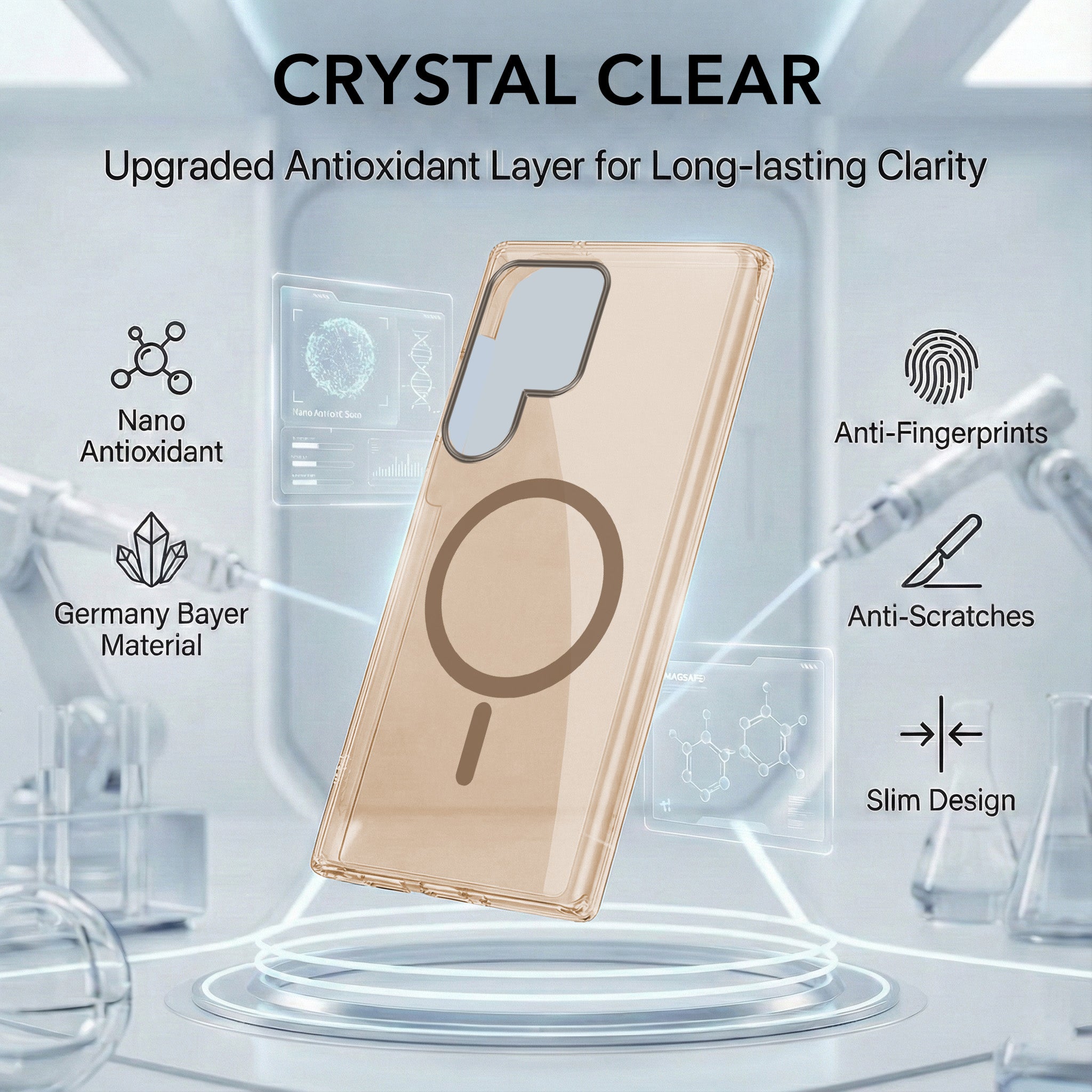 For Samsung Galaxy S22 Ultra 5G Back Cover Case Lifetime Anti-Yellow MagSafe Compatible Clear (Sleek Hard Crystal | Shockproof and Camera Protection)