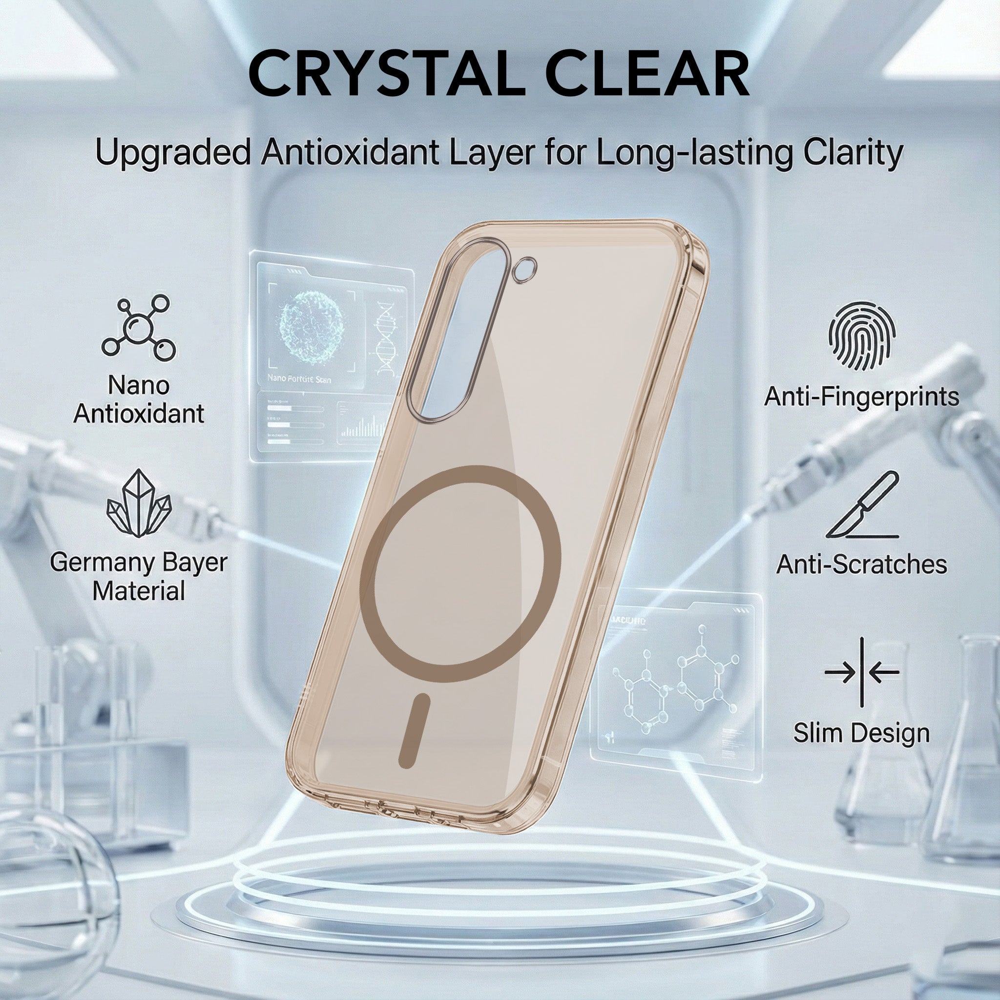 For Samsung Galaxy S23 5G Back Cover Case Lifetime Anti-Yellow MagSafe Compatible Clear (Sleek Hard Crystal | Shockproof and Camera Protection)