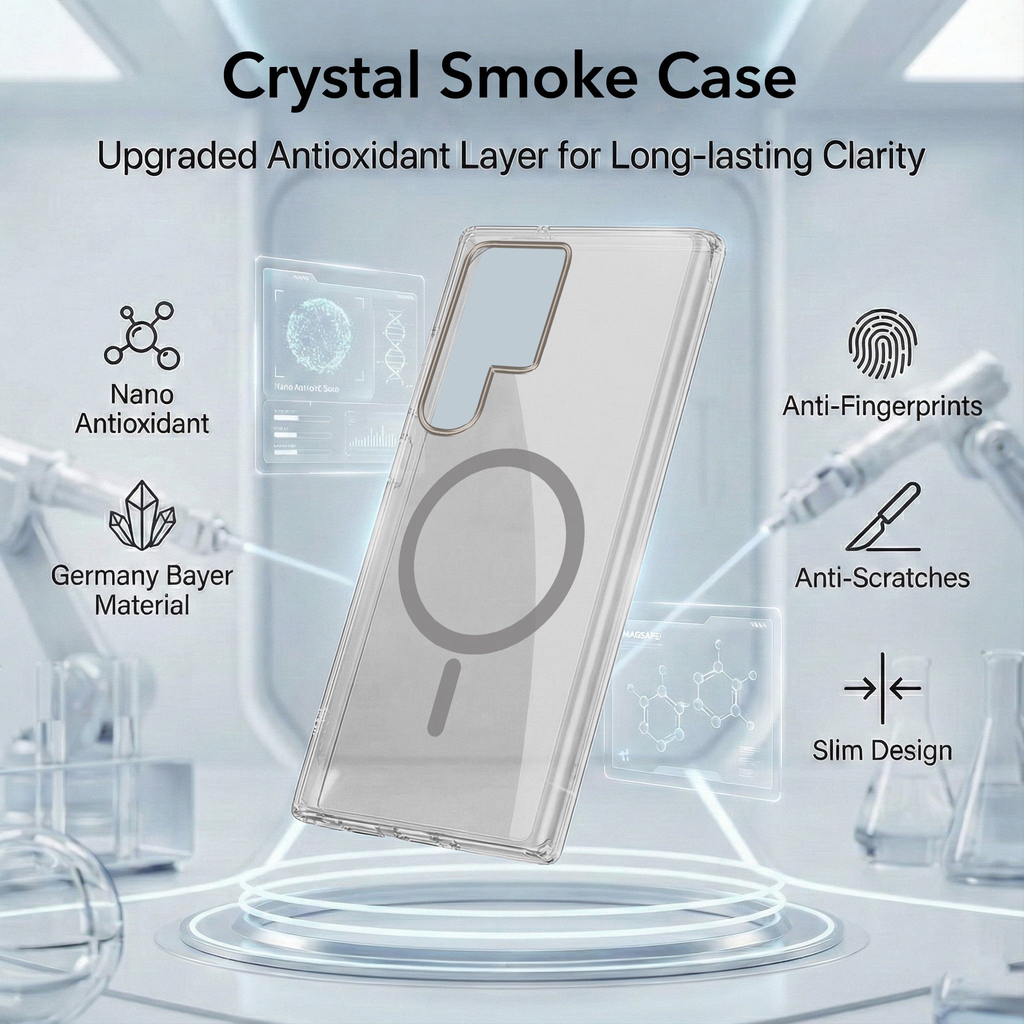 For Samsung Galaxy S24 Ultra Back Cover Case Lifetime Anti-Yellow MagSafe Compatible Clear (Sleek Hard Crystal | Shockproof and Camera Protection)