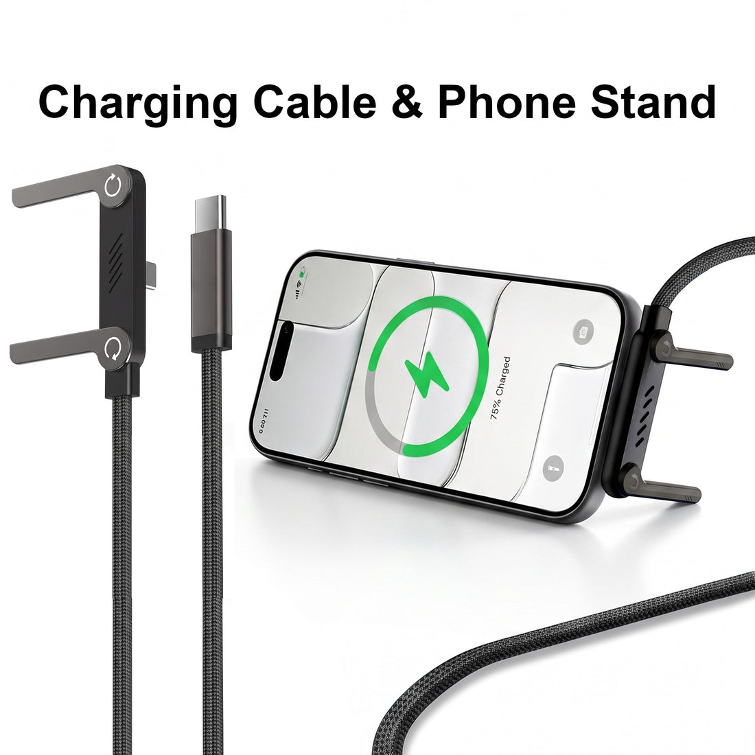 120W Fast Charging Cable with Foldable Phone Stand Brackets (Type C)