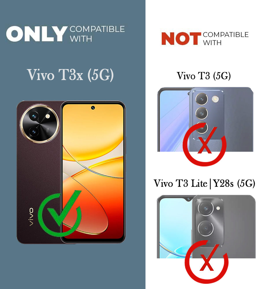For Vivo T3X 5G Combo with Back Cover and 9H Tempered Glass (Lifetime Anti-Yellow | Sleek Hard Crystal | Oleophobic Coating Screen Glass)